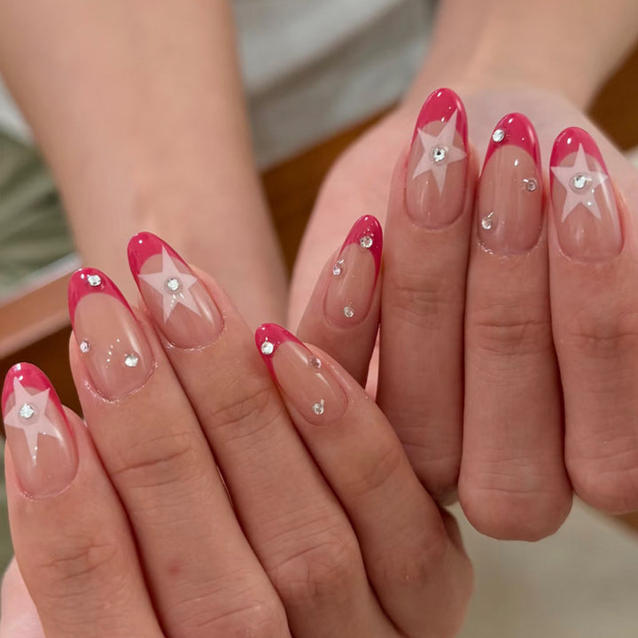 Elegant Press-On Nail Design with Star and Rhinestone Accents Kalsten