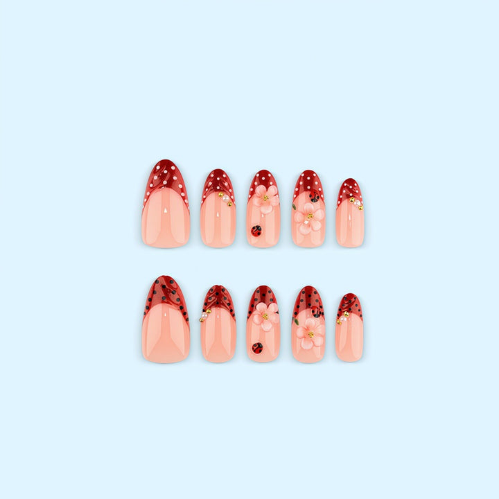 Creative tip design artificial nails with floral accents Kalsten