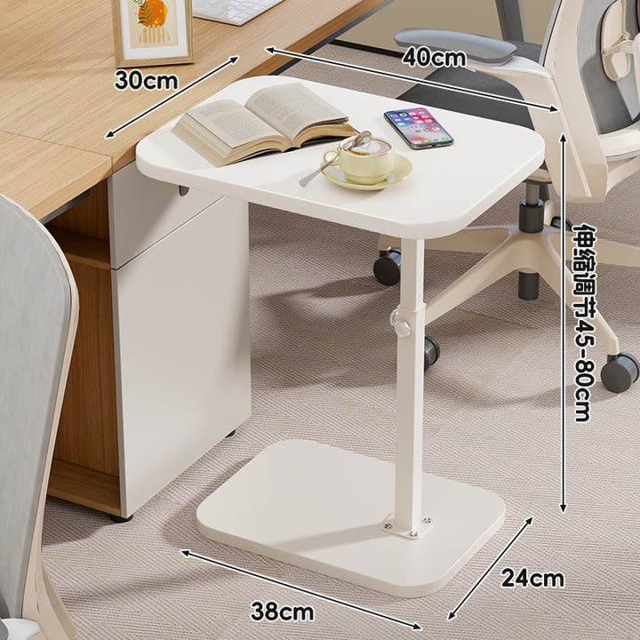 Adjustable Height Portable Side Table with Wood-Effect Top and Heavy-Duty Base