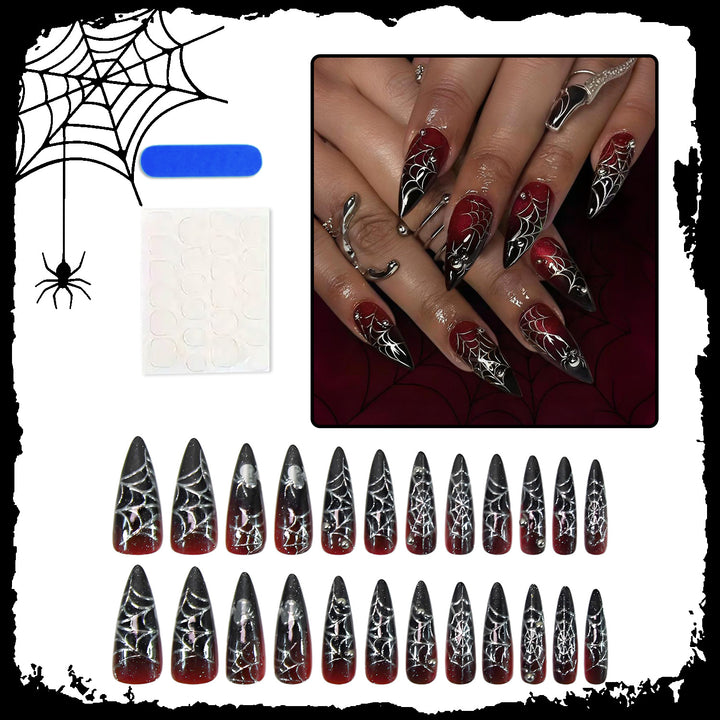 Halloween artificial nail set with creative spider designs and glitter details Kalsten