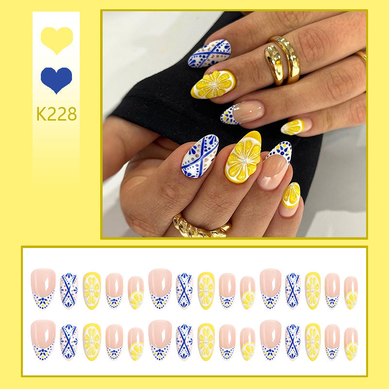 Artificial nail set with creative lemon and flower patterns Kalsten