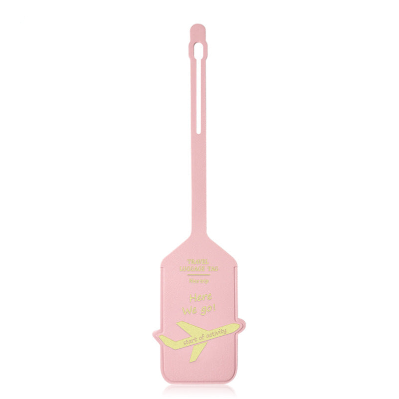 premium leather travel luggage ID tag with embossed airplane motif and adjustable strap Kalsten