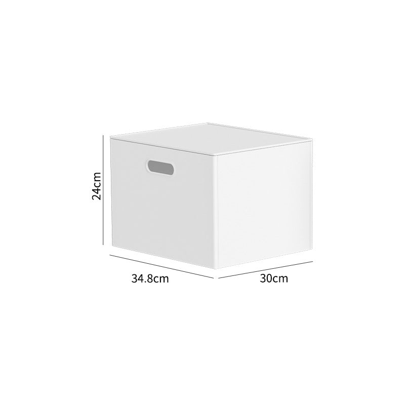 Robust square storage box with removable lid and integrated handle openings