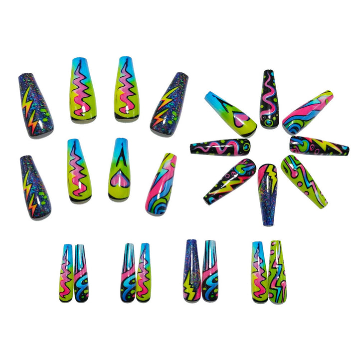 Creative artificial nails with vibrant neon design Kalsten
