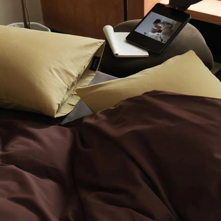 Premium cotton satin duvet cover set with fitted sheet and pillowcases