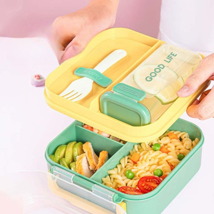 Multi-Compartment Lunch Box with Built-In Utensils