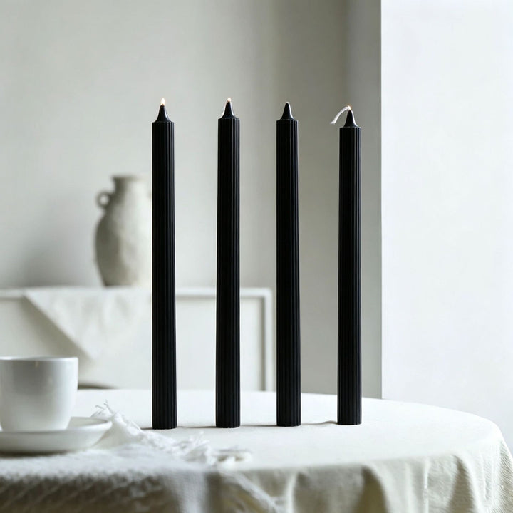 Tall Ribbed Dinner Taper Candle Set for Tabletop Decor