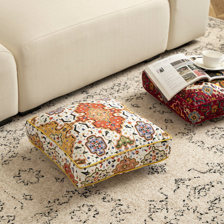 Square decorative cushion cover with oriental medallion pattern and contrasting piping Kalsten