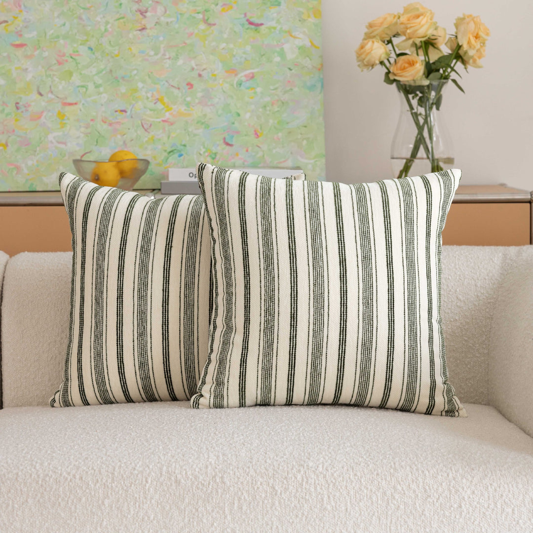 Handloom Vertical Stripe Cotton-Linen Square Pillow Cover with Hidden Zipper