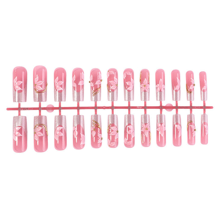 Elegant artificial nail set with floral and glitter elements Kalsten