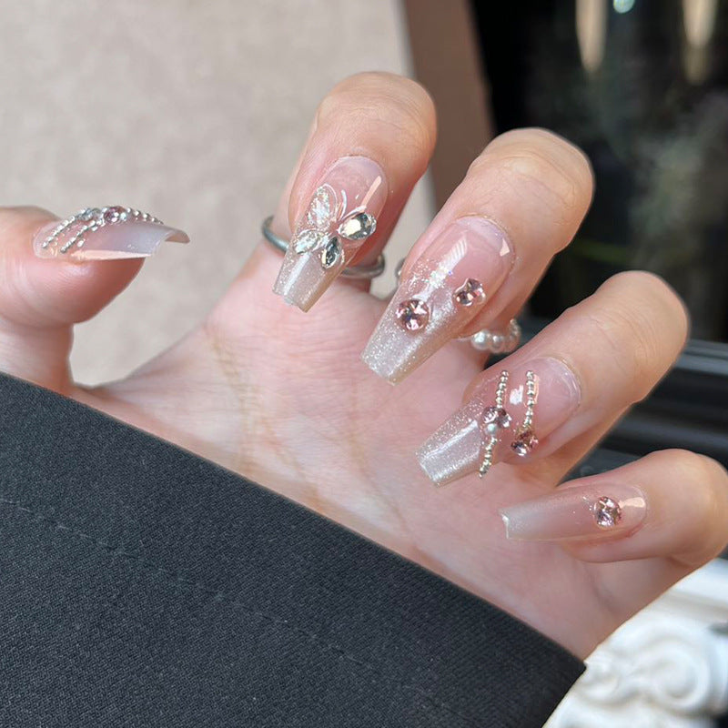 Glamorous Press-On Nail Set with Decorative Gemstone Accents Kalsten