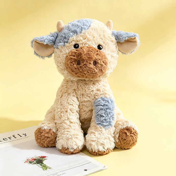 Plush Sitting Cow Comforter Toy with Mixed Faux-Fur Patches Kalsten