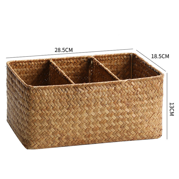 Unisex storage basket with three compartments made of handwoven natural material Kalsten