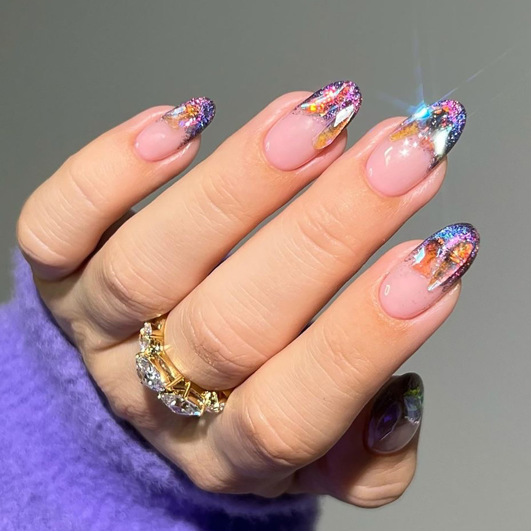 Artistic Gel Nails with Glitter and Rhinestone Accents Kalsten