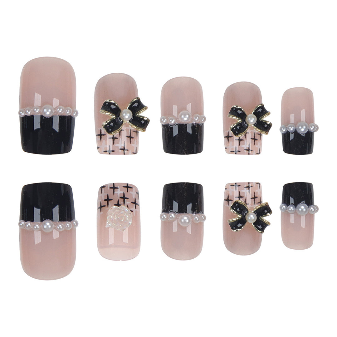 Decorative Press-On Nail Set with Elegant Bow Accents Kalsten