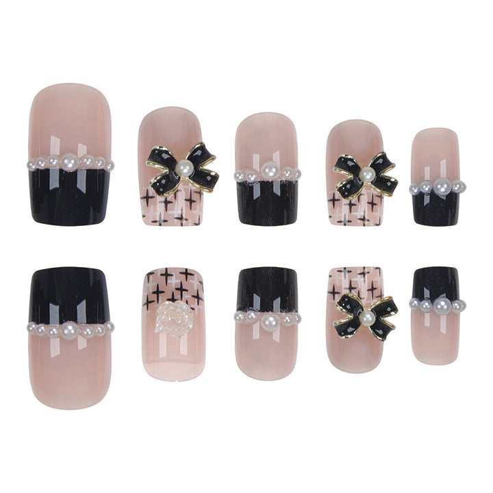 Decorative Press-On Nail Set with Elegant Bow Accents Kalsten