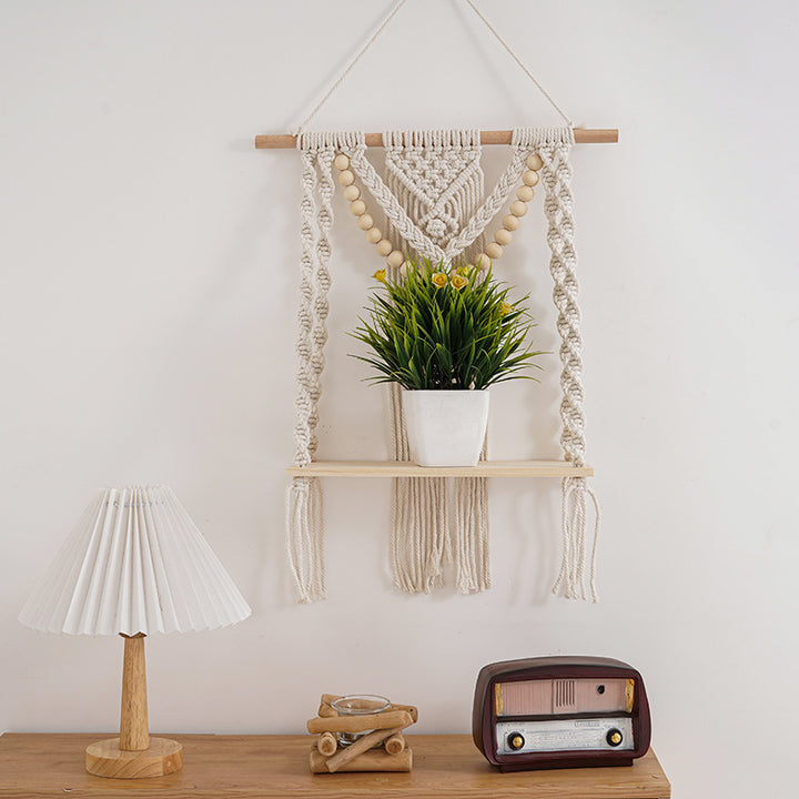 Macramé Wall Shelf with Decorative Beads Kalsten