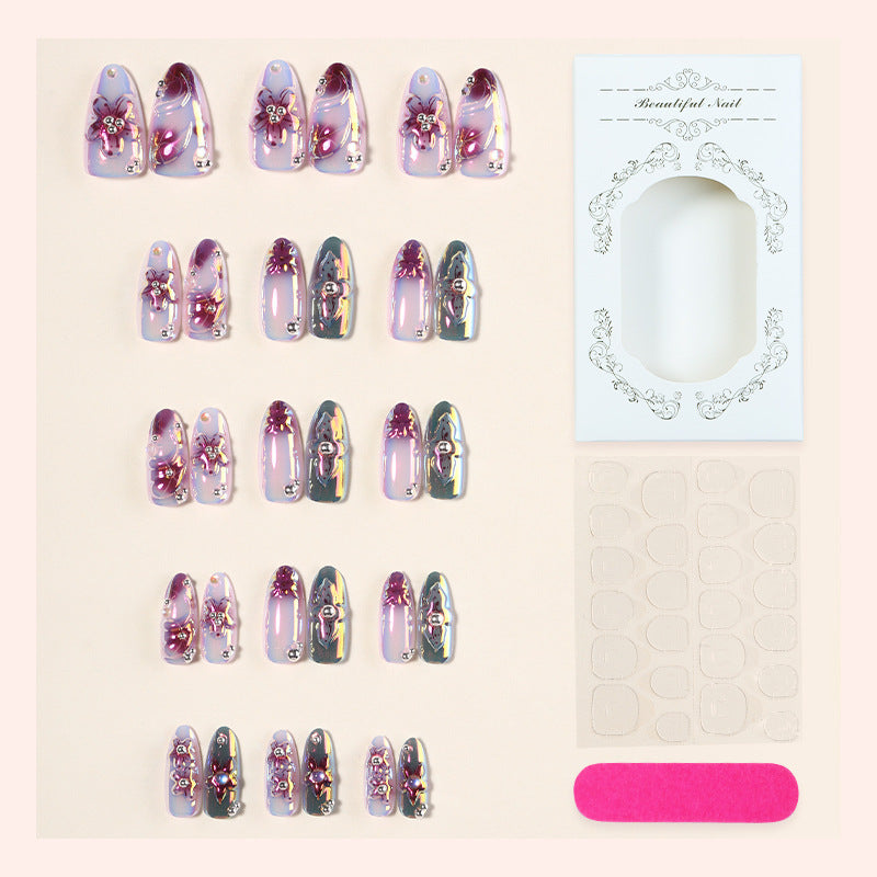 Acrylic nail set with elegant flower decorations Kalsten