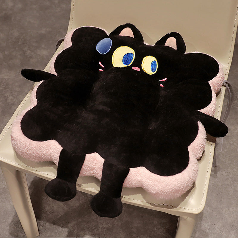 Plush seat cushion in cat shape with extra soft padding and seat cover
