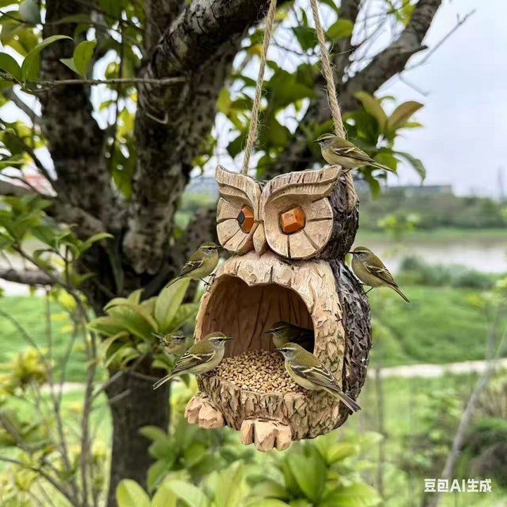 Wooden Owl Bird Feeder Kalsten