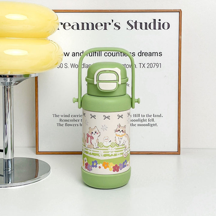Insulated drinking bottle with folding lid and colorful animal motif Kalsten