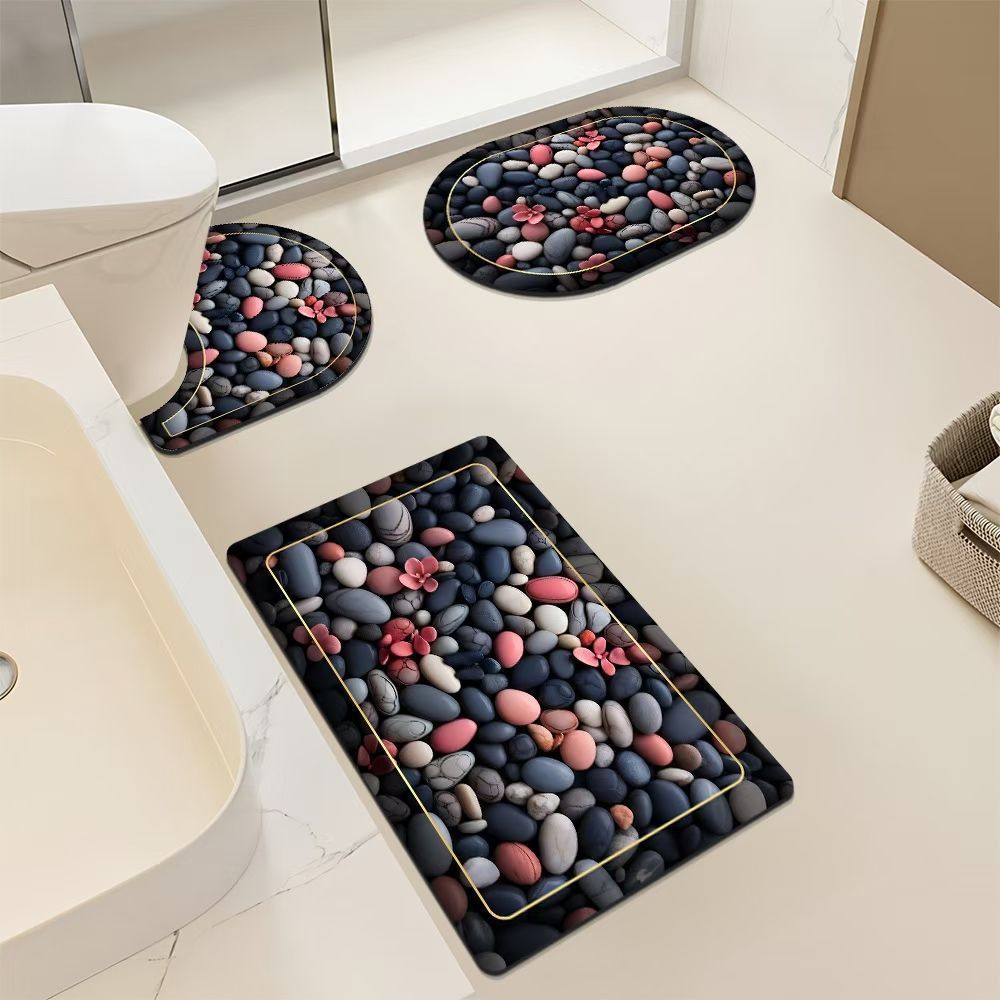 Artistic Pebble-Themed Bath Mat Set