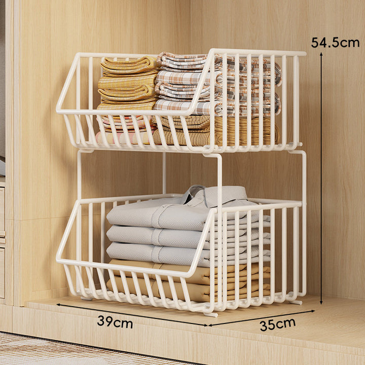 Three-Tier Stackable Wire Closet Basket Organizer