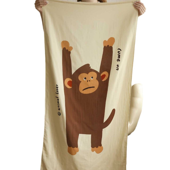 Children's bath towel with cute monkey print made of soft microfiber
