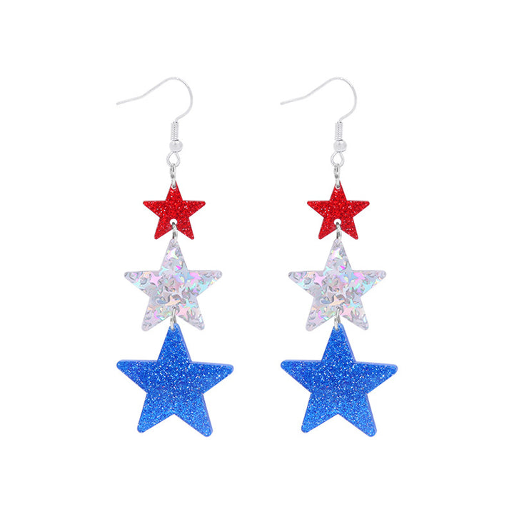 Women's long multi-layer star drop earrings with crystal embellishments and rhodium-plated alloy Kalsten
