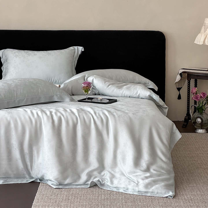 Noble satin bedding set with woven floral relief and envelope edge