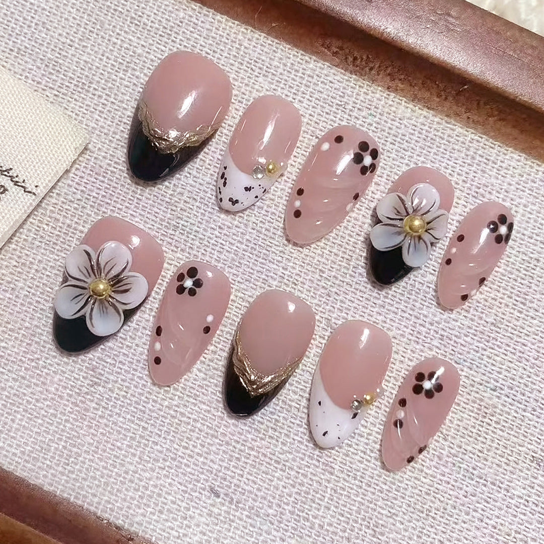 Decorative Floral and Gem-Embellished Press-On Nails Kalsten