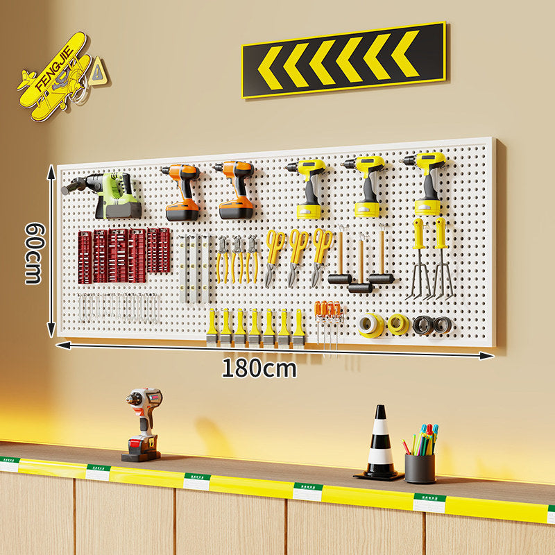 Wall-Mounted Perforated Metal Tool Pegboard Organizer with Magnetic Strip and Multi Hooks