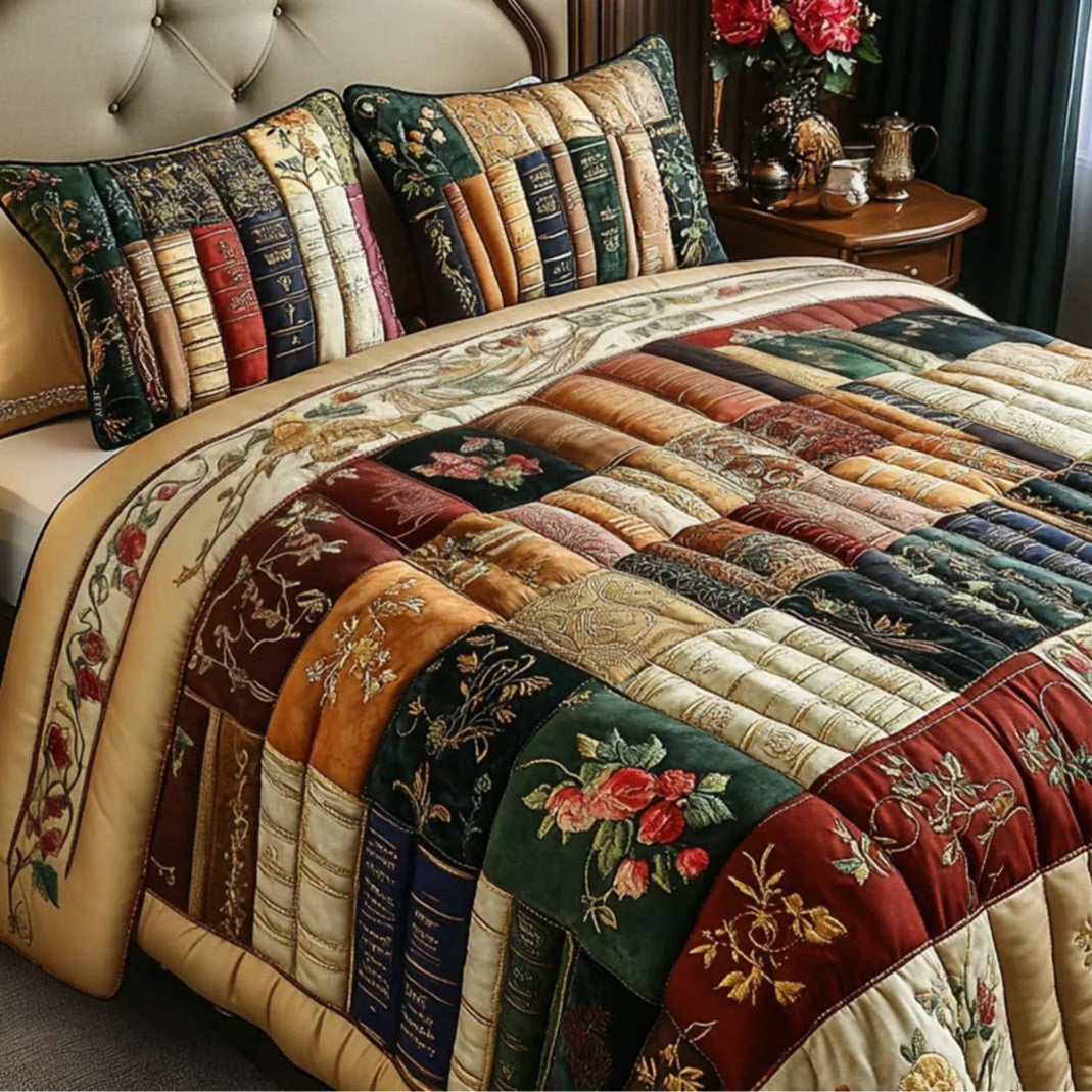 Quilted Tree Of Life Comforter Set With Embroidered Jacquard Cover And Matching Shams