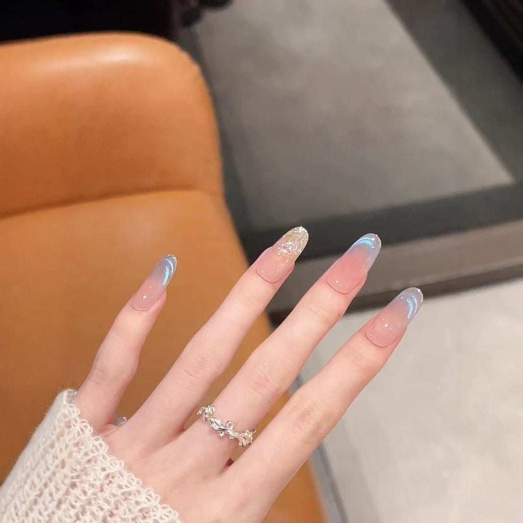 Elegant Ombre Nail Extensions with Crystal Accents