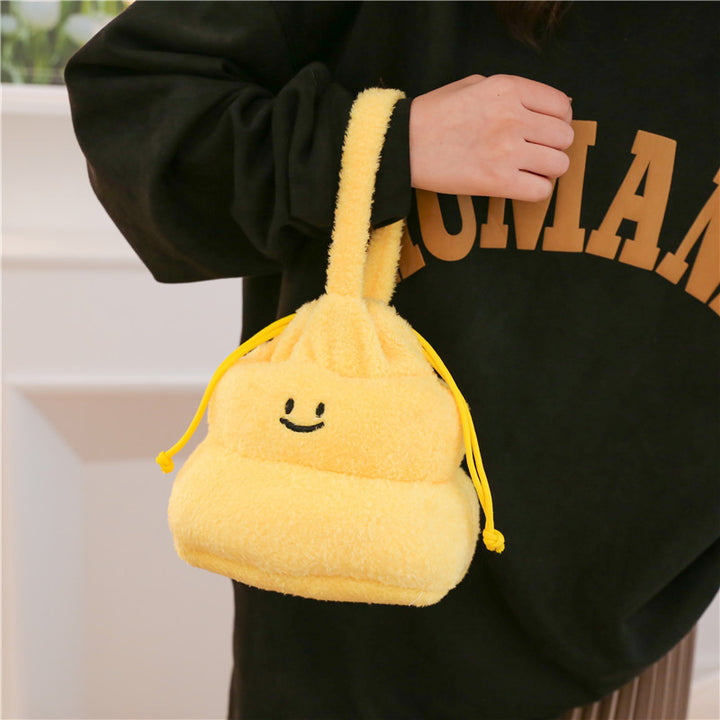 Plush Smiley Face Drawstring Pouch
