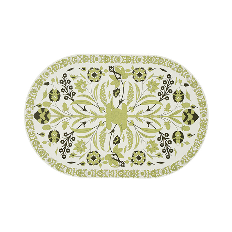 Oval wipeable table set made of vinyl with floral retro pattern and non-slip back Kalsten