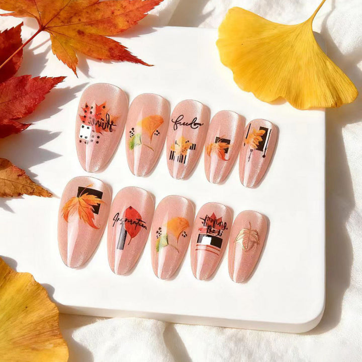 Autumn-Inspired Press-On Nail Art Set 1790738370