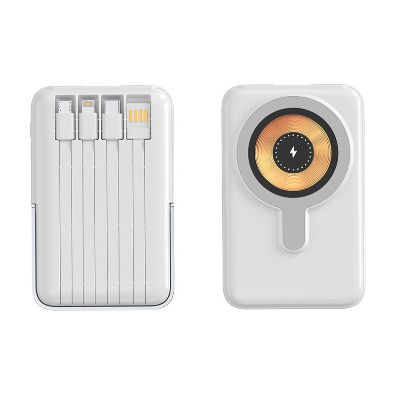 Compact power bank with integrated charging cable and wireless charging function Kalsten