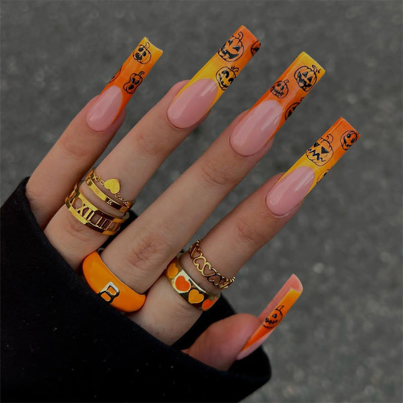 Artificial nail set with Halloween motif and glitter Kalsten
