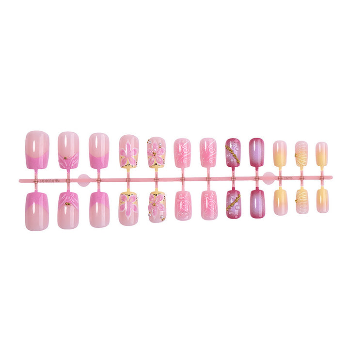 Premium Artistic Press-On Nail Set with Decorative Floral Elements Kalsten