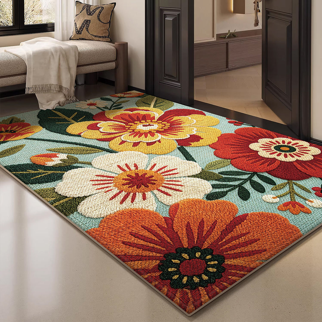 Floral Embroidered Area Rug