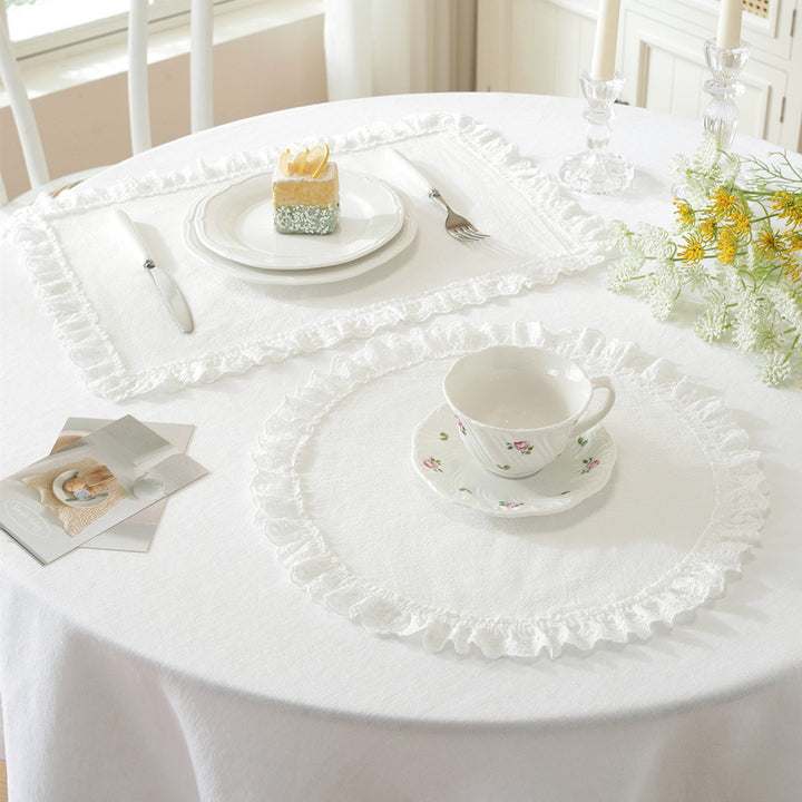 Gingham Lace Trim Table Mat