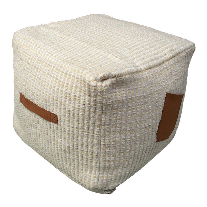 Padded pouf seat ottoman with woven structure and carrying handle