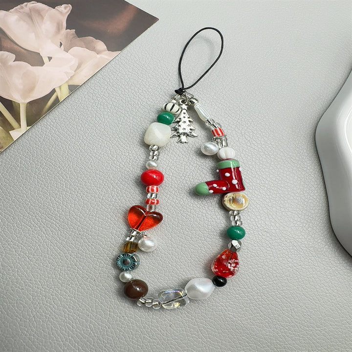Christmas-Themed Beaded Charm Phone Lanyard Kalsten