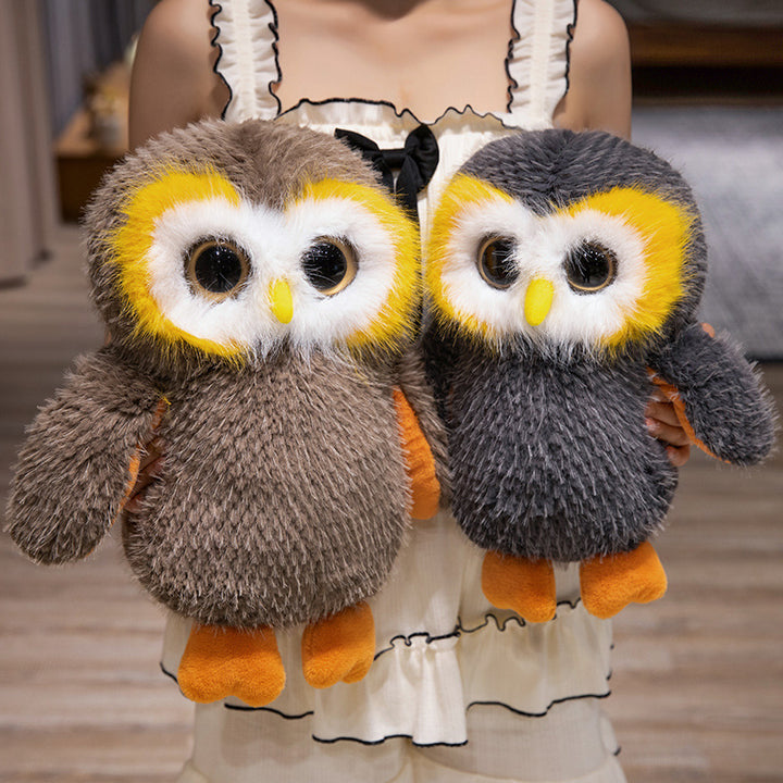 Plush Round Owl Collectible with Ultra-Soft Faux Fur & Large Glassy Eyes Kalsten