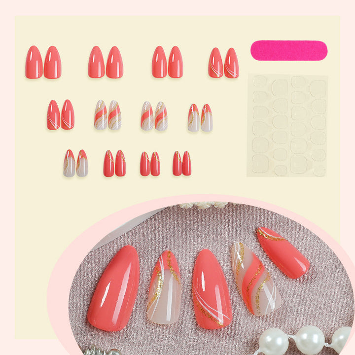 Premium Gel Press-On Nail Set with Elegant Swirls and Shimmering Accents Kalsten