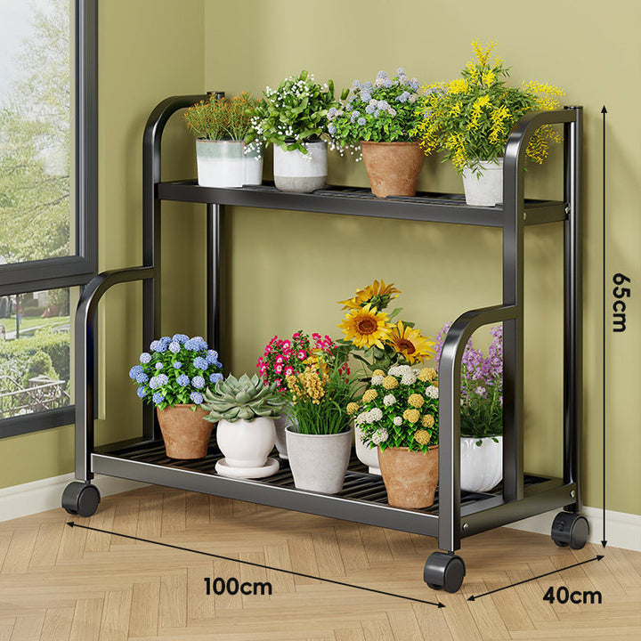 Three-Tier Rolling Metal Plant Display Shelf