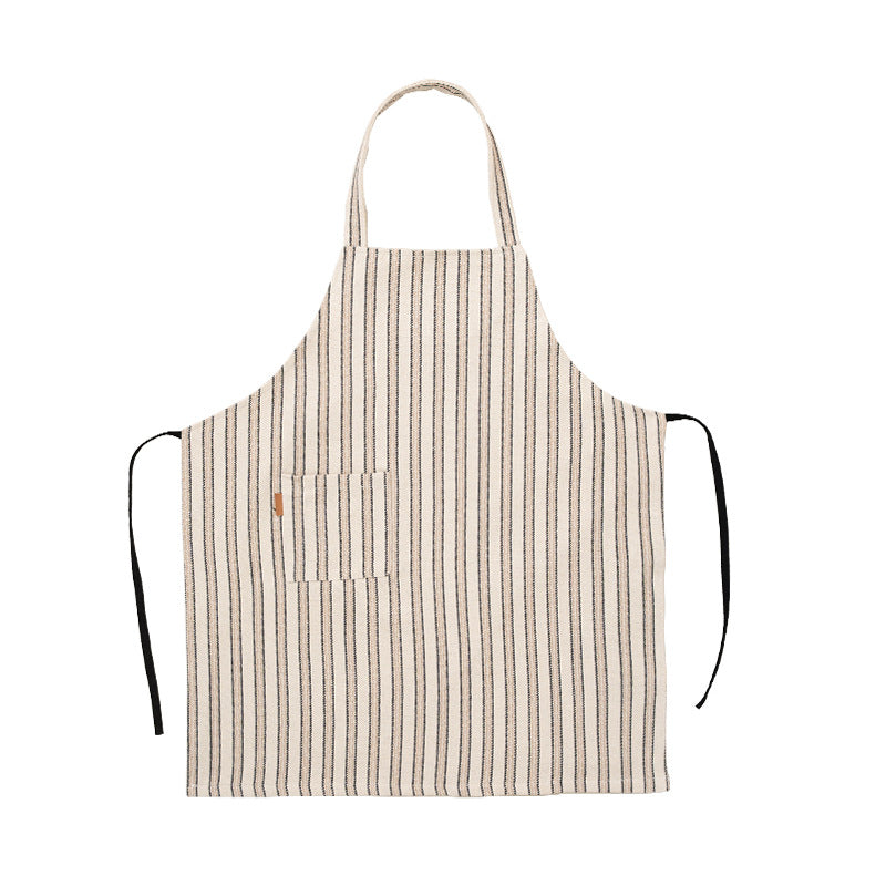 Linen-cotton blend kitchen apron with striped pattern and front pocket Kalsten