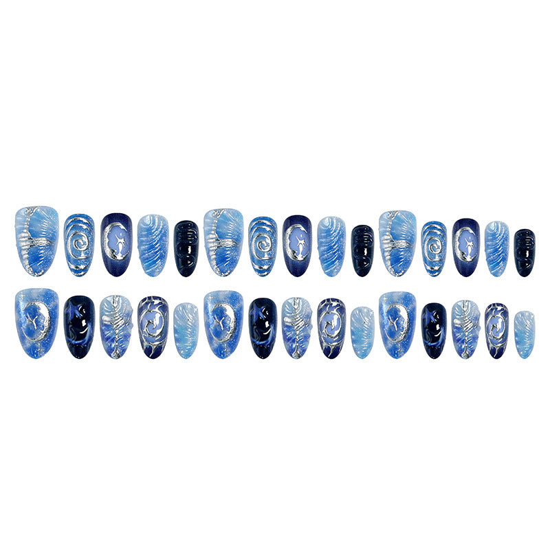 Artificial nail set with galactic design and holographic effects Kalsten