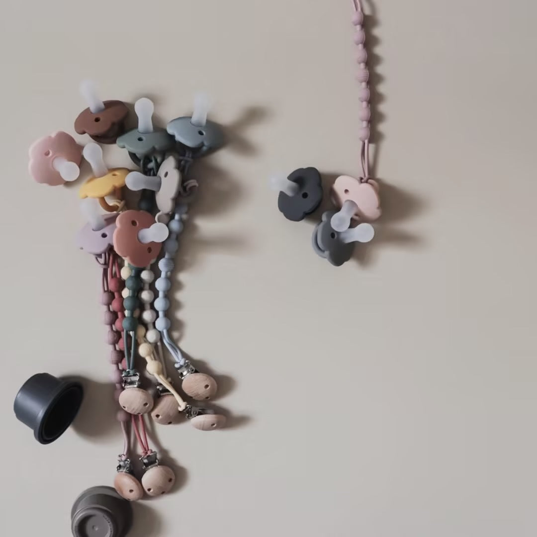 Silicone Beaded Pacifier Lanyard with Wooden Safety Clip